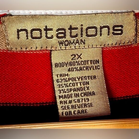 Notations Red Striped Gold Glitter Detail Collared Pullover Sweater. 2X. Plus. - Picture 6 of 7